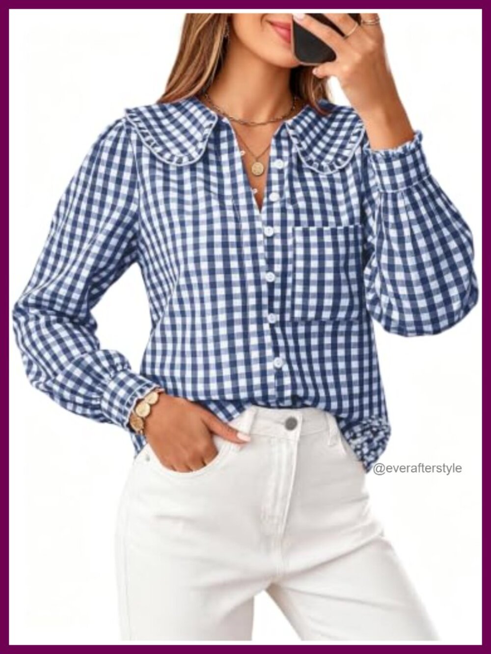 Women's Peter Pan Collar Button Down Blouse Relaxed Fit Work Top